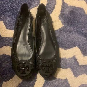 Black Tory Burch flats with logo, size 7.5